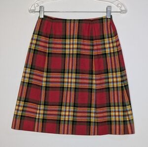 Vintage Pendleton Red Green Yellow Plaid Wool Skirt 8
